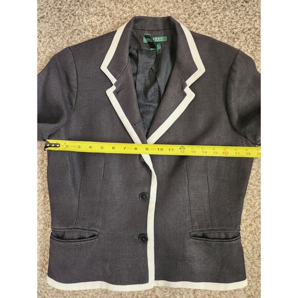 LAUREN RALPH LAUREN Linen Preppy Academia Black and White Trim Blazer Jacket 12 - Picture 5 of 6